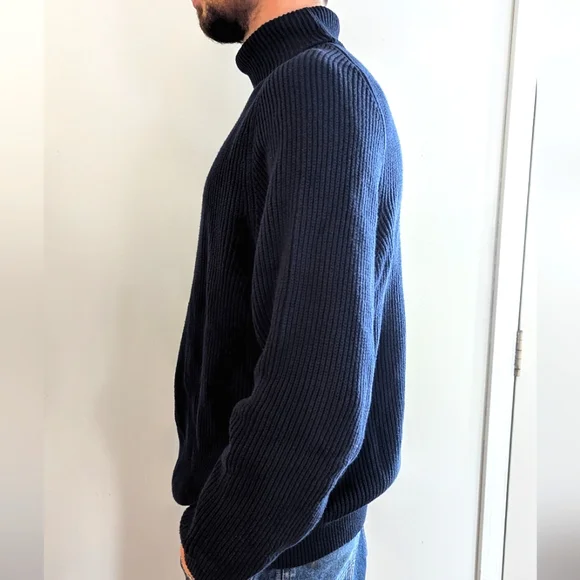 Men's Vintage Navy Cotton Turtleneck Size L - Picture 3 of 12